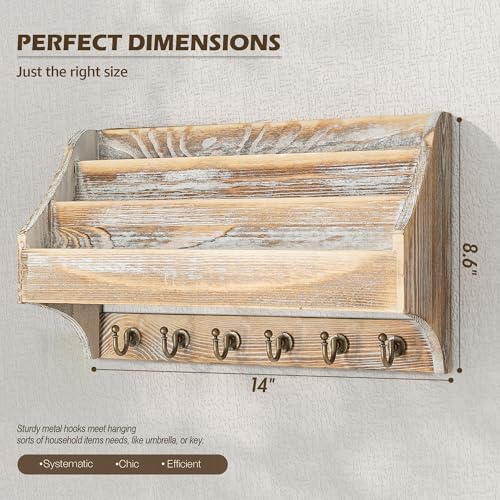 Rebee Vision Mail Organizer Wall Mounted with 6 Hooks for Office, Natural - Image 2