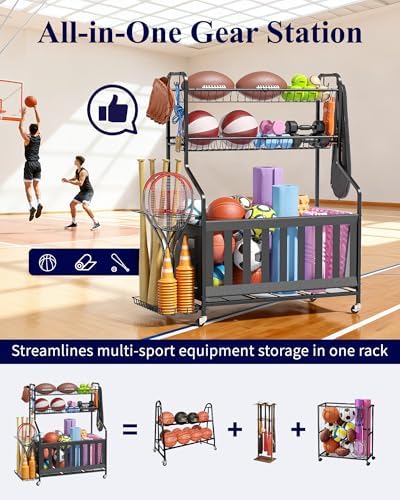 Kitsure Sports Equipment Organizer with Wheels, Garage Ball Storage, 45.6"H - Image 2
