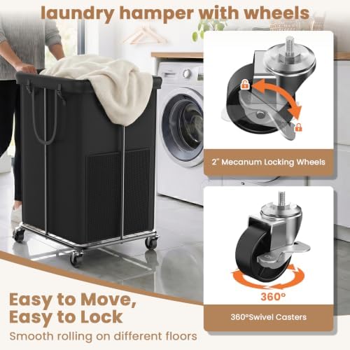 150L Large Laundry Hamper with Wheels, Rolling Laundry Basket - Image 2