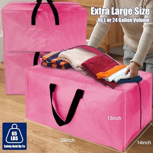 Cosy Family 12 Pack Heavy Duty Extra Large Moving Bags with Backpack Straps - Strong Handles & Zippers, Storage Totes For Space Saving, Fold Flat, Alternative to Moving Box, Pink - Image 6