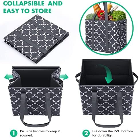 Reusable Grocery Bags 4Pack Foldable Washable Large Storage Bins, Dark Grey - Image 6