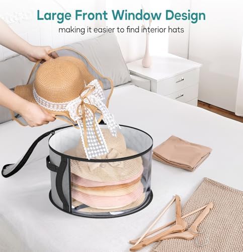AOODA 18'' Oversized Clear Hat Storage Bag for Women, Holds up to 9 Caps Cowboy Hat Organizer for Closet, Wide Brims Hat Case with Carrying Handles (Grey) - Image 3