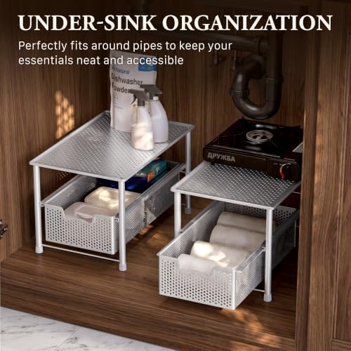 Simple Houseware Stackable Under Sink Sliding Basket Drawer, White - Image 6