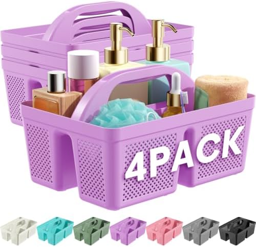 4 Pack Portable Shower Caddy, Integrated Handle, Reinforced Plastic, Organizer Storage Bathroom Supplies and Beauty Products, Cleaning Supplies, Shower Basket for Home, Dorm, Shelf and Cabinet by Unknown
