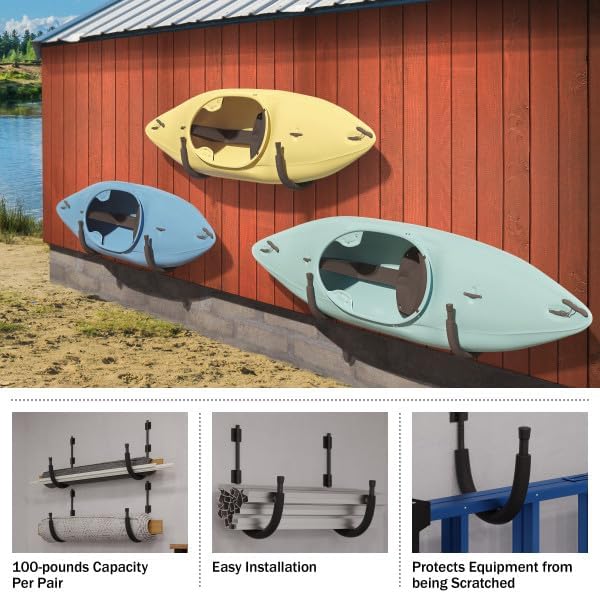 2-Pack of Kayak Storage Hook Sets - Kayak Wall Mount Hangers with 100lb Capacity Per Pair for Paddleboards, Surfboards, - Image 4