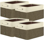 BALEINE 4 Pack Fabric Closet Storage Bins for Shelves, Linen Closet Organizers and Storage, Decorative Baskets for Organizing, Shelf, Clothes, Home, Office (Brown, 12"x8"x8") by BALEINE