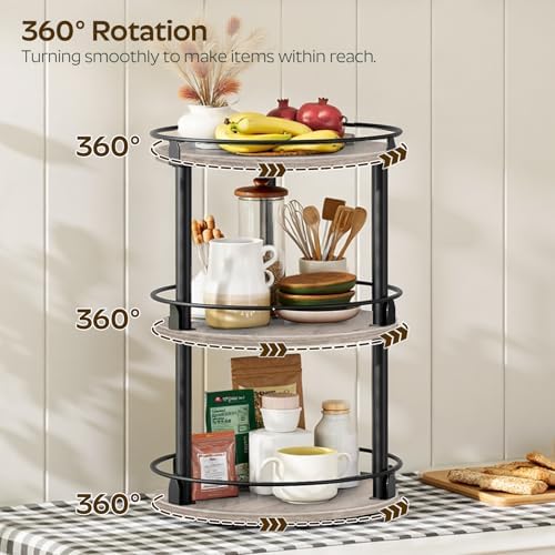 YATINEY Spice Rack, Set of 2 Lazy Susan Organizer, 3-Tier Turntable Organizer, Rotating Spice Rack Organizer For Cabinet, Compact and Versatile, Greige and Black SR23L2BG - Image 3