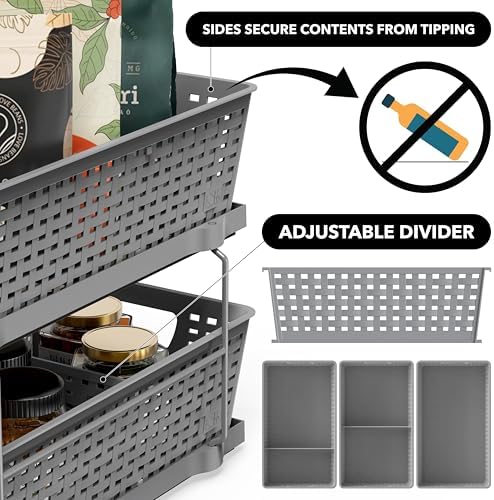 Simple Houseware 2 Tier Pull-Out Sliding Drawer Under Sink Storage, Gray - Image 4