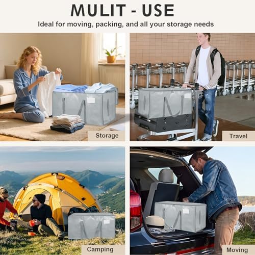12 Pack-Extra Large Heavy Duty Moving Bags - Waterproof Storage Totes with Handles & Zippers, Foldable for College Dorm, Storage (light gray) - Image 7