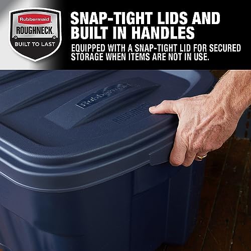 Rubbermaid Roughneck Tote 50 Gal, 2 Pack, Made in USA, Dark Indigo Metallic, Rugged Plastic Stackable Storage Bins with Lids and Handles - Image 3