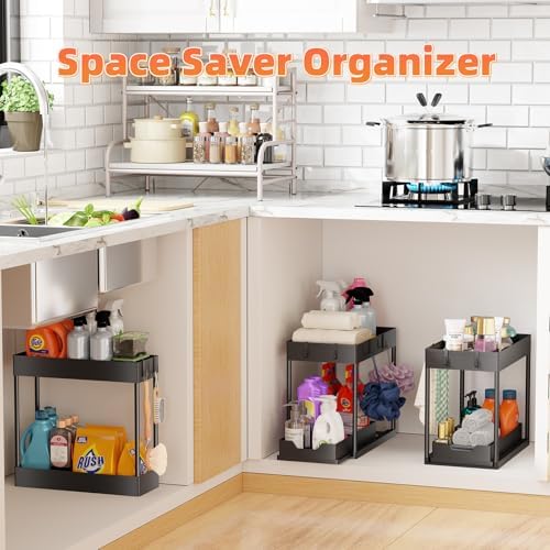 Simple Trending Under Sink Organizer 3 Pack, with Sliding Drawer, Black - Image 2