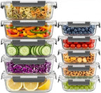 Dealusy 10 Sets 36 oz & 12 oz Glass Food Storage Containers with lids, Gray by Dealusy