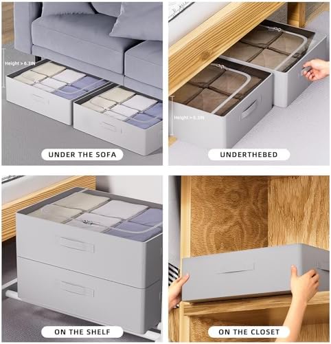 CYhom Under Bed Storage Bins Frame Storage Box Oxford Fabric Sturdy Underbed Container Foldable Stackable Large Capacity Clothes Organizer (Grey, 23.6" x 19.7" x 6.3") - Image 3