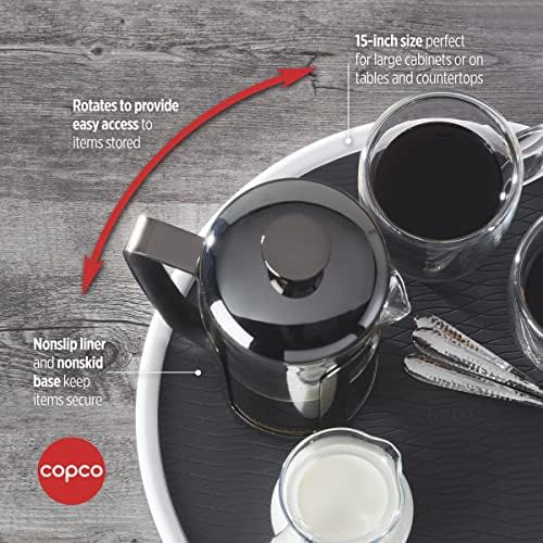 Copco 15 Inch Non-Skid Lazy Susan Turntable Organizer for Cabinet, Pantry, Refrigerator - Charcoal Gray, Smooth-Glide Ball Bearings, Raised Rim - Image 6
