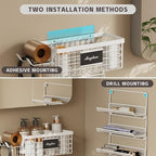 Magheo Hair Dryer Holder Wall Mounted, Adheisve Hair Styling Tool Organizer for hair Brush/Appliance Wall Mount with 5 Tier Shelf Basket Hooks Blow Dryer and Straightener Holder for Bathroom(White) - Image 5
