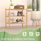 ROMGUAR CRAFT 3-Tier Bamboo Small Shoe Rack, Free Standing Wood Shoe Shelf Storage Organizer for Closet Entryway Stackable (Natural) - Image 4