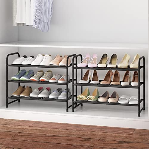 Simple Trending 3-Tier Stackable Shoe Rack, Expandable & Adjustable Shoe Shelf Storage Organizer, Wire Grid, Black - Image 6