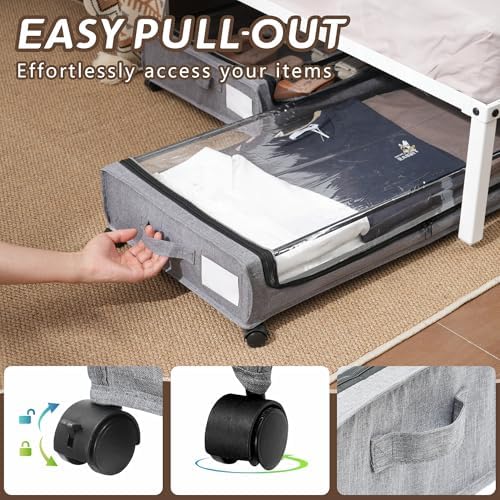 FOUCSSOMEI UnderBed Storage Containers, UnderBed Shoe Storage with Wheels, Under Bed Drawers for Clothes Book Blankets, Dorm Bedroom Organizer - Image 5
