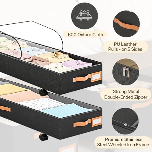 Under Bed Storage with Wheels 39inch, Extra Long Under Bed Storage Bins, Low Profile Under Bed Storage 5.5inch Height No Assemble Storage Containers, Under Bed Shoe Storage with Lids - Image 4
