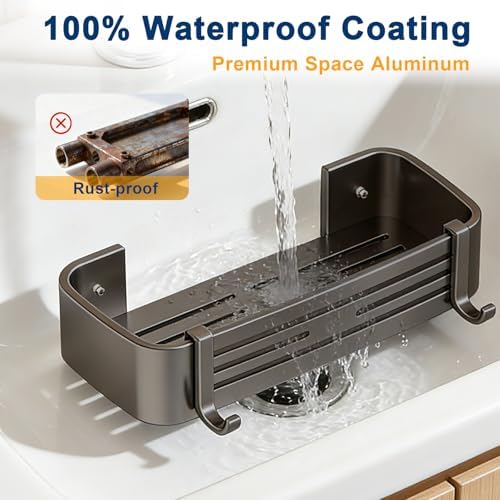 Shower Caddy, Adhesive Bathroom Shower Corner Organizer Shelves with Hooks, No Drilling Shower Shelves Organizer for Bathroom Kitchen 2 Pack - Image 3