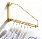 NEWRAIN Folding Wall Mounted Clothes Hanger Rack Clothes Hook Solid Brass with Swing Arm Holder Clothing Hanging System Closet Storage Organizer Heavy Duty Drying Rack Wall Mount,Brushed Gold by NEWRAIN