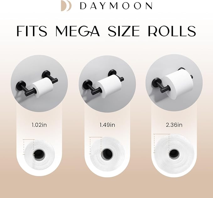 Day Moon™ - Toilet Paper Holder - Modern Roll Holder for Bathroom - 2 Pack - Wall Mount, Black - Image 6