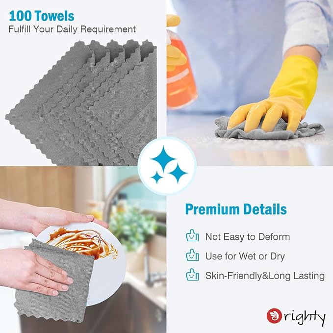 Orighty Microfiber Cleaning Cloth Bulk, 100 Pack, 11.5x11.5 inch, Grey - Image 5