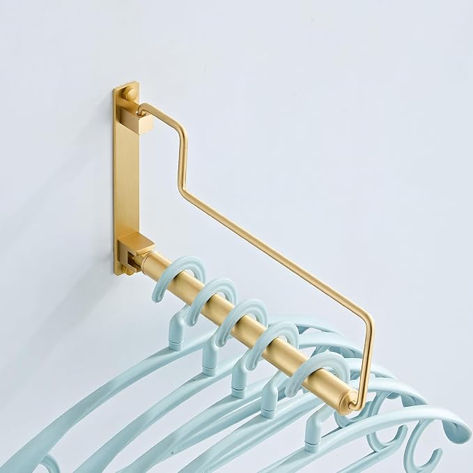 NEWRAIN Clothes Drying Rack, Laundry Racks for Drying Clothes, Wall Mounted Swing Arm Clothes Hanger for Laundry Room, Garage, Indoor & Outdoor Use,Brushed Gold (Pack of 2) - Image 9