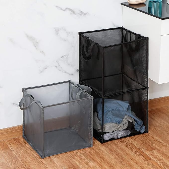 HONOMA Laundry Bags Hamper Bag with Handles,Portable &Collapsible Dirty Clothes Mesh Basket Foldable for Washing Storage, Kids Room,Dorm or Travel (Black, Single-Layer) - Image 7