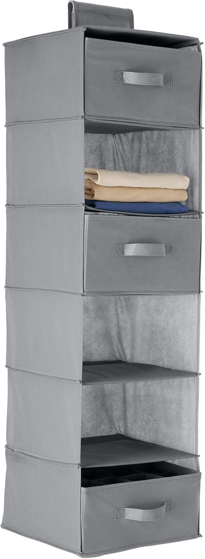 Amazon Basics 6-Tier Hanging Closet Organizer with Removable Drawers for Sweaters, 6.9"D x 13.6"W x 12.2"H, Grey by AmazonBasics