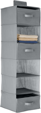 Amazon Basics 6-Tier Hanging Closet Organizer with Removable Drawers for Sweaters, 6.9"D x 13.6"W x 12.2"H, Grey by AmazonBasics
