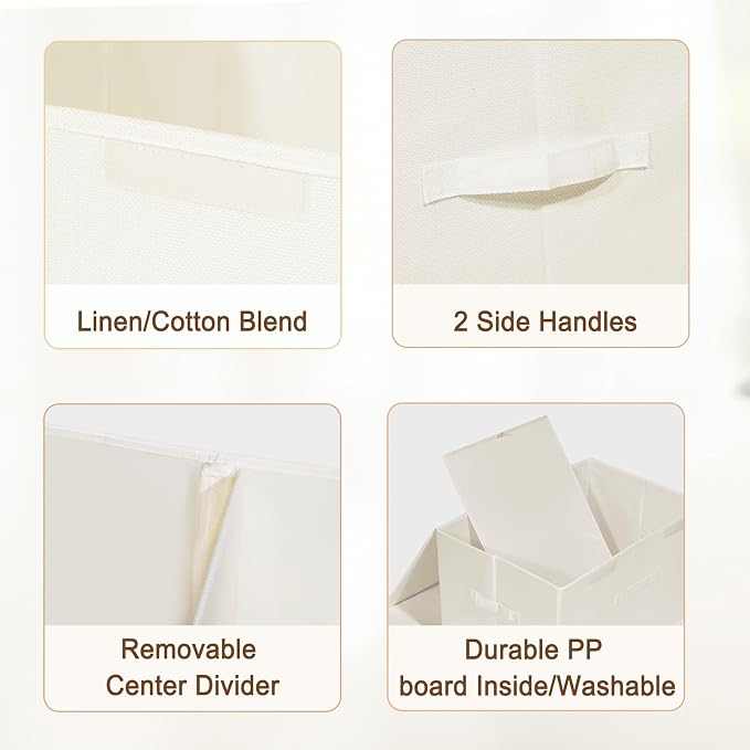 2 Pack Large Storage Boxes with Lids and Handles, Collapsible Linen Storage Bins Organizer Containers Baskets Cube with Removable Divider for Home Bedroom Closet Office (Cream, XL) - Image 2