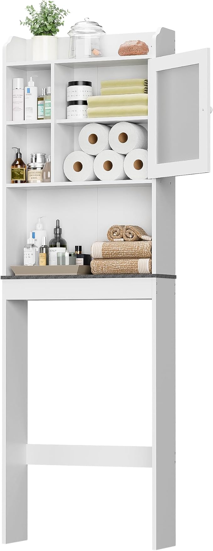 SUPER DEAL Over The Toilet Bathroom Storage Cabinet Freestanding Wooden Bathroom Organizer with Adjustable Shelves and Glass Door, White - Image 8