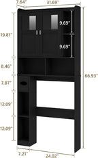 Vabches Over The Toilet Storage Cabinet with Doors and Shelves, Black - Image 2