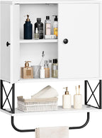 MAHANCRIS Bathroom Wall Cabinet with 2 Door and Adjustable Shelf, Farmhouse Medicine Cabinet with Towel Rack, 3-Tier Wall Mounted Storage Cabinet Over The Toilet for Bathroom, 18.9" L, White by MAHANCRIS