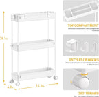 SPACELEAD Slim Storage Cart 3 Tier,Bathroom Organizer Rolling Utility, Mobile Shelving Unit Slide Out for Office, Kitchen, Laundry Room & Narrow Places,White - Image 4