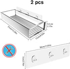 Bathroom Adhesive Shower Caddy Basket Shelf with Hooks, No Drilling Removable Bathroom Shelf Organizer,Stainless Steel Rustproof Shower Rack for Shampoo Storage, Sponge Holder-Silver - Image 6