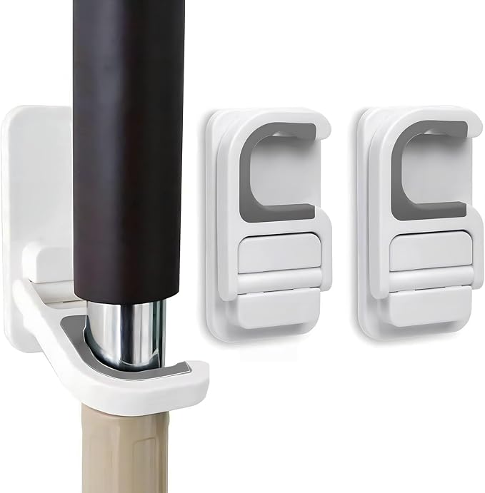 2 Pack Mop Broom Holder for Bathroom Kitchen Office (White) by Qiifaiikooii