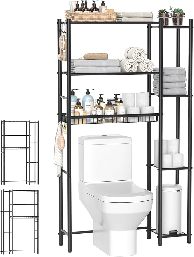 Hodonas Over The Toilet Storage Shelf - Bathroom Organizer Rack with 7-Tier Shelves, Adjustable Metal Shelf Above Toilet for Storage, Freestanding Bathroom Space Saver, Black by Hodonas