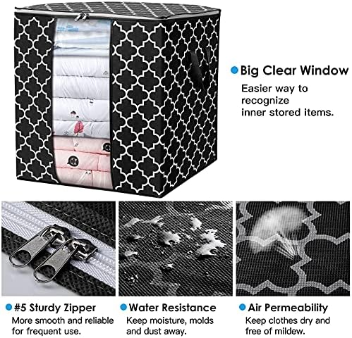 Storage Bags 6 Pack 100L Clothes Organization and Storage Containers | Large Blanket for Comforters,Bedding, Foldable Organizer with Reinforced Handle, Clear Window, Sturdy Zippers, Black - Image 3