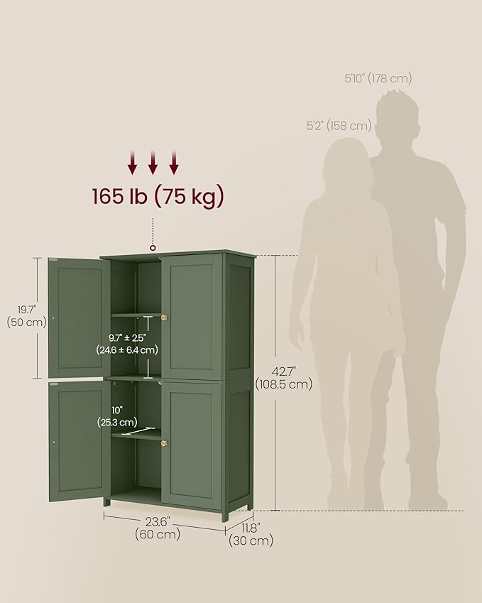 VASAGLE Floor Storage Cabinet, 2 Adjustable Shelves, 4 Doors,42.7" H - Image 5