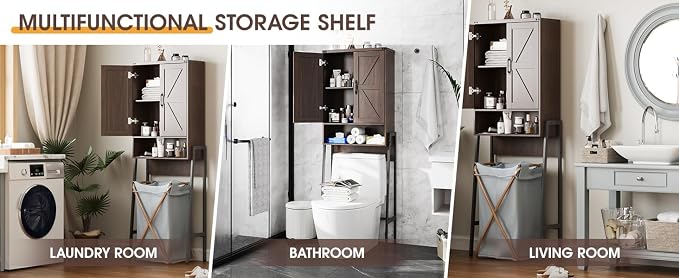 Vabches Over The Toilet Storage Cabinet with 2-Door Design Bathroom Organizers and Storage with Anti-Tip Device Over Toilet Organizer with Shelves for Bathroom,Restroom,Laundry Espresso - Image 9