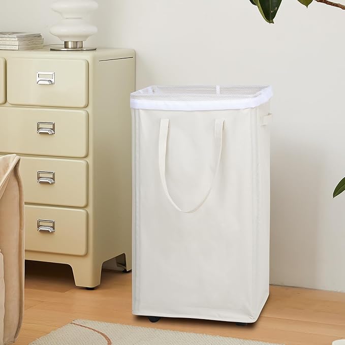 DOKEHOM 90L X-Large Rolling Laundry Basket Hamper on Wheels, Beige - Image 9