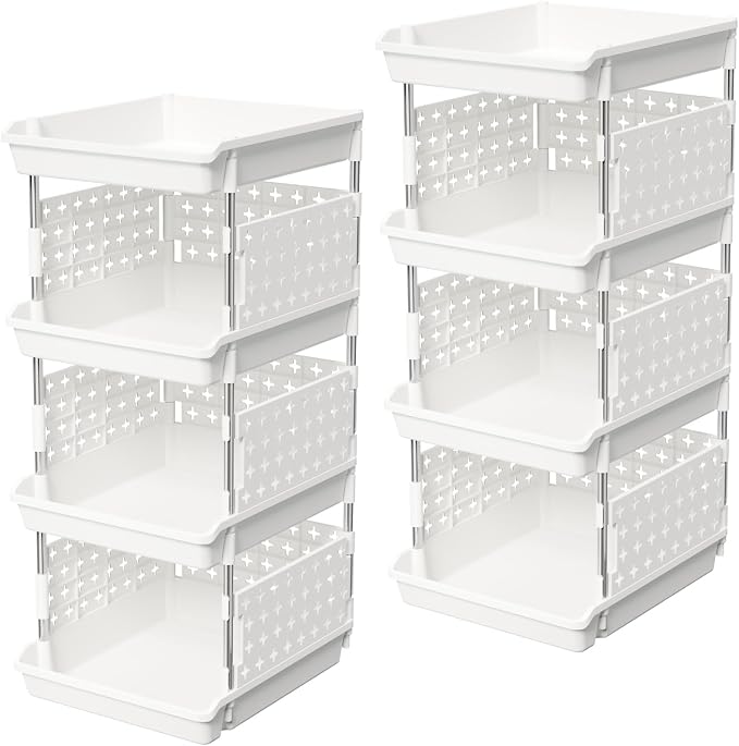 Lifewit 4 Tier Plastic Stackable Storage Baskets for Clothes 2 Pack, White by Lifewit