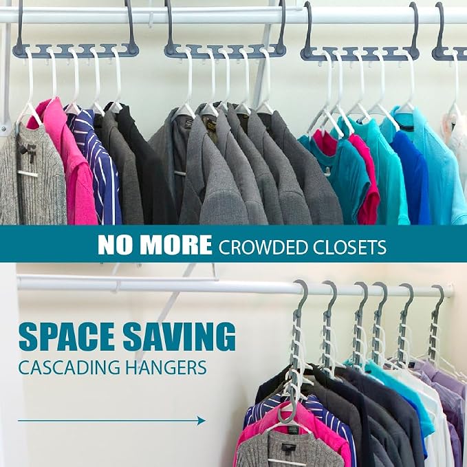Wonder Hanger Max 30-Pack Space Saving Hangers, Reinforced Hooks Swivels 360°, Cascading Hanger, College Dorms & Storage Closet Organizer, Fully Assembled – Grey - Image 6