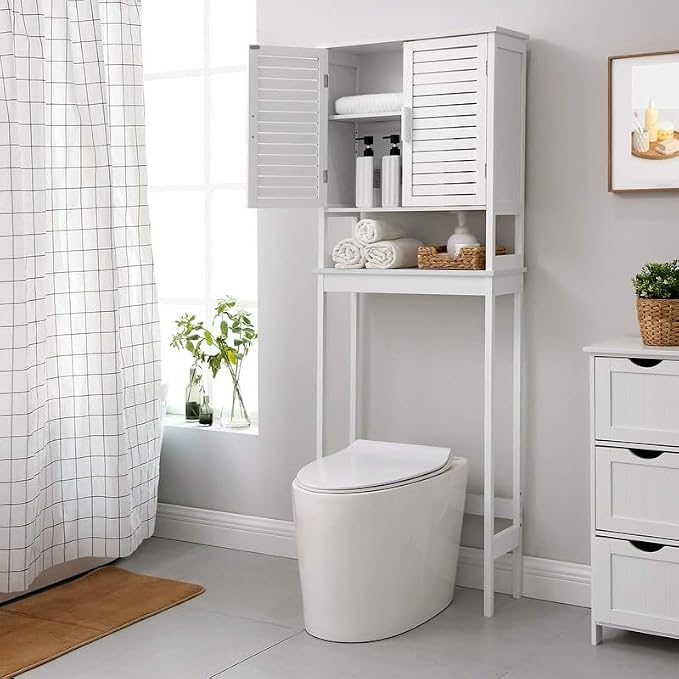 SONGMICS Bamboo Over The Toilet Storage Cabinet, Adjustable Inside Shelf - Image 4