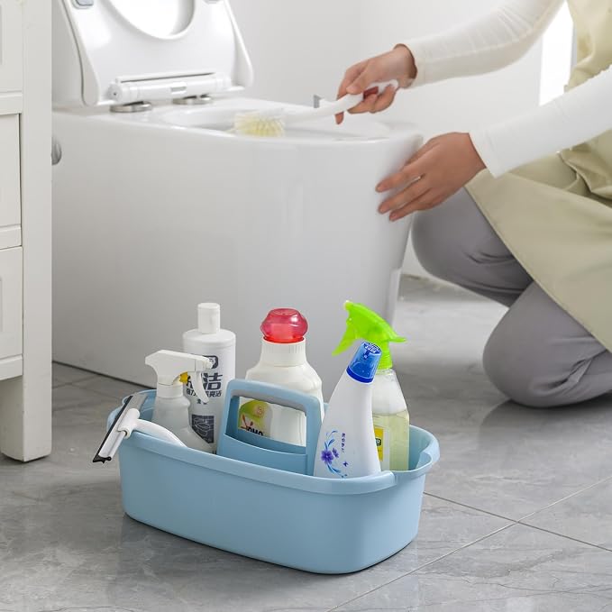 ALINK Plastic Cleaning Storage Caddy with Handle, Large Shower Caddy Basket Organizer for Dorm, Bathroom, Tool, Garden, Kitchen, Cleaning Supplies - Transparent Gray - Image 5