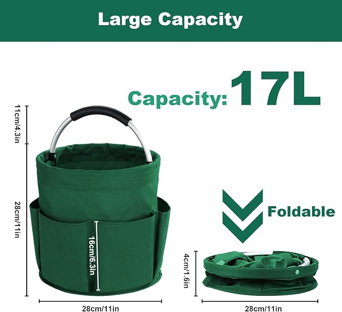 Cleaning Caddy with Handle, Cleaning Products Organiser, 17L Foldable Storage Basket, Cleaning Caddy Organiser, Portable Multi Cleaning Bucket Bag for Home, Garden (Green) - Image 4