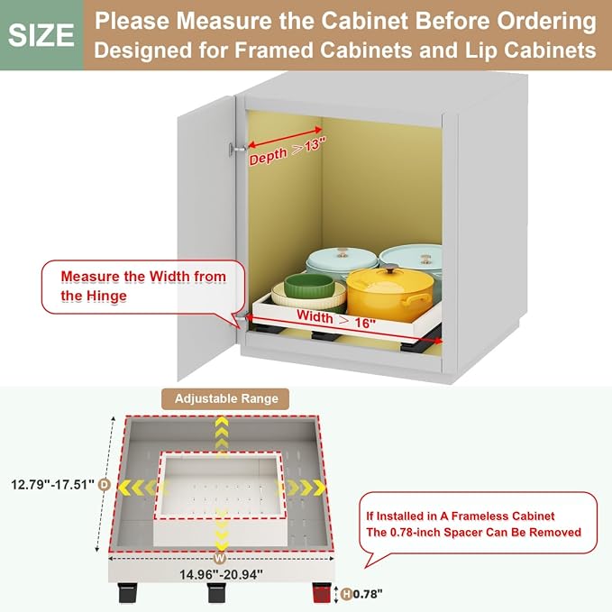 Fokyfok Pull out Cabinet Organizer,16"-21"W,13"-17"D,Expandable,Adhesive - Image 2