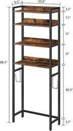 MAHANCRIS Over The Toilet Storage Rack, 4 Tier Bathroom Organizer Over Toilet, Freestanding Space Saver Toilet Stand with 2 Hooks, Bathroom Storage Shelf, Easy to Assemble, Rustic Brown TSHR0401Z - Image 2